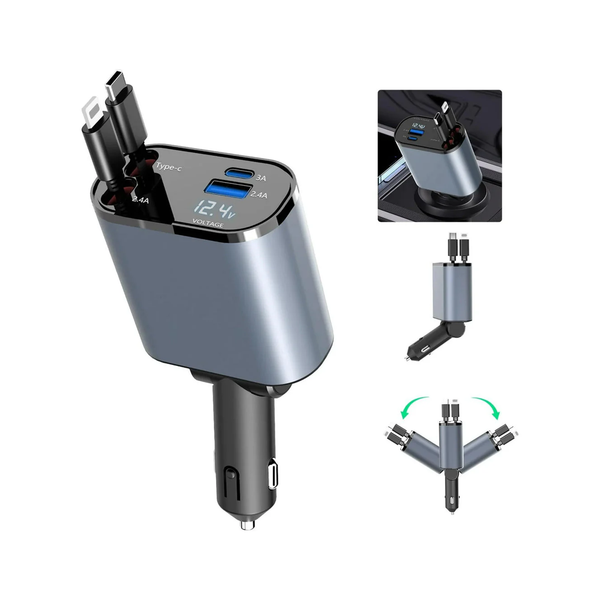 120W 4-in-1 Retractable Car Charger